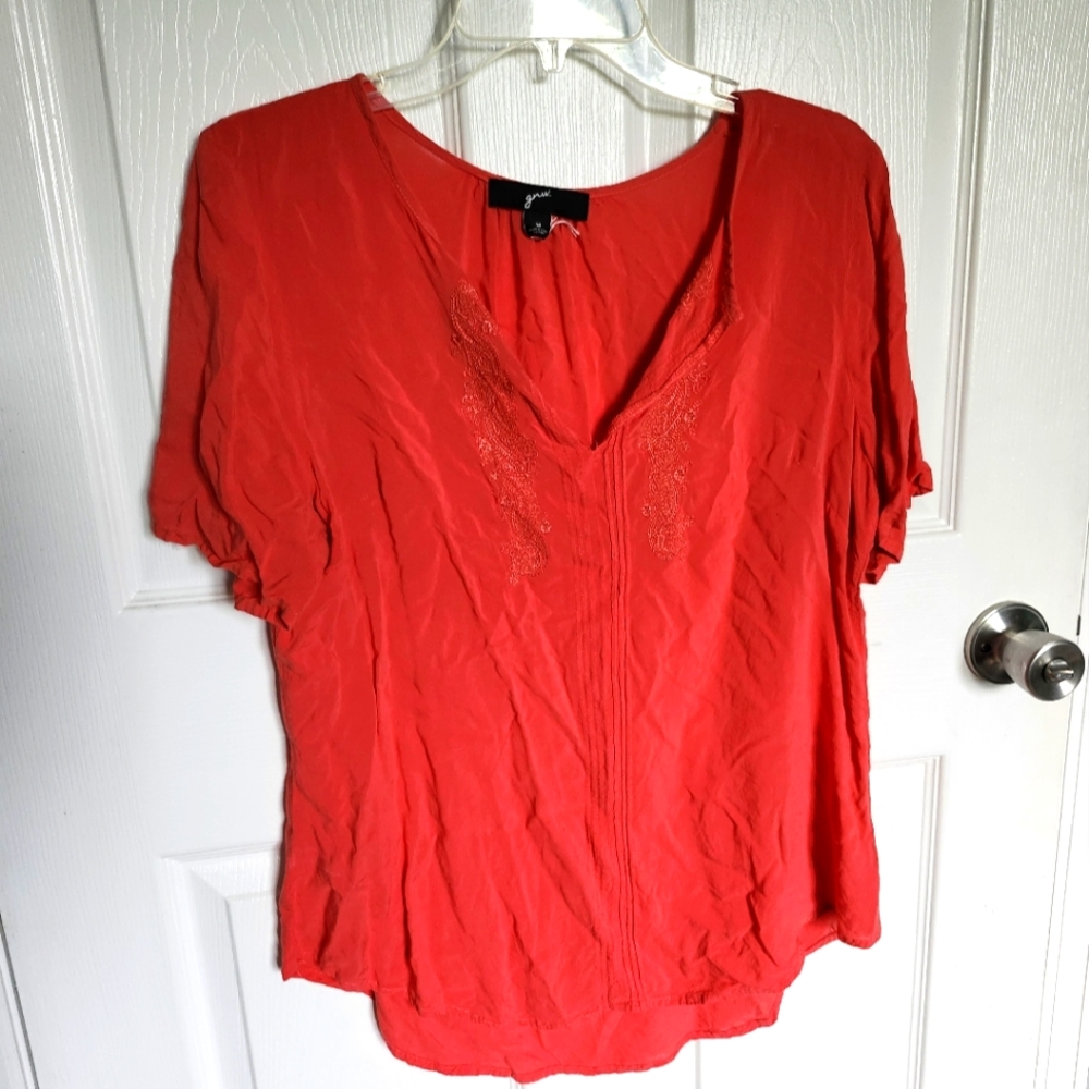 Women's Coral Embroidered Top